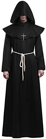 KONVINIT Mönch Robe Kostüm Männer Prister Gewand Kostüm Mittelalterliche Robe mit Kapuze Halloween Kostüm ideal für Mottoparty, Halloween, Karneval und Fasching
