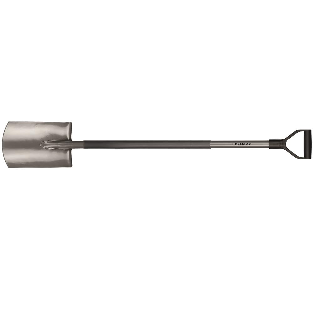 Fiskars Spaten mit rundem Rand, für Möbel und wenig Steine, Länge: 125 cm, hochwertiger Borstahl, grau/schwarz, ergonomisch, 1025375