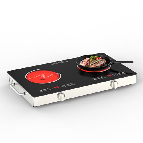 Image of GIHETKUT Electric Cooktop,110V 2400W Stove top, Countertop Cooktop with 9 Power Levels, LED Display,Child Safety Lock, Timer,Knob and Touch Control 2 burner Electric cooktop