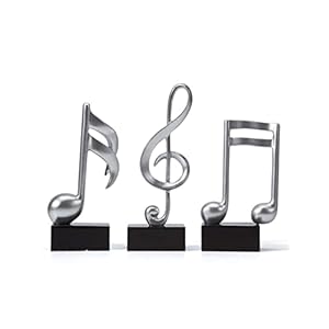 Amoy-Art 3pcs Musical Note Scultura Statua Pianoforte Statuetta Decorative Moderna Figurina Regalo Casa Ornamento Soprammobili Resina Arts Argento 19cm