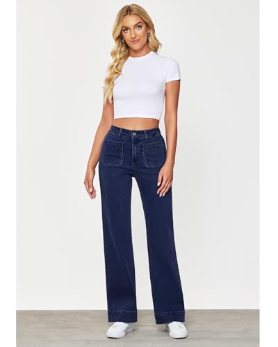 GRAPENT Wide Leg Jeans for Women High Waisted Flare Trendy Stretchy Denim Pants Duo Pockets Trouser Jeans4