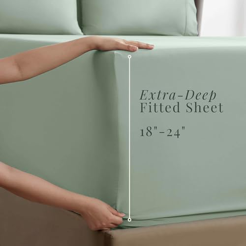 Image of Hearth & Harbor Bed Sheets, Luxury Soft 6 Piece Bed Sheet Set Extra Deep Pocket Fitted Sheets Fits Mattress up to 21 inch, Double Brushed Bedding Sheets & Pillowcases, Split King Ice Green