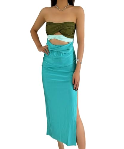 Image of heyheyshine Patchwork Y2K Strapless Dress Party Sleeveless Backless Sexy Hollow Out Dresses Women Summer Beach