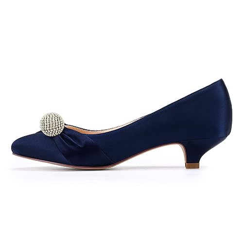 FOWT Women Closed Round Toe Pumps Rhinestone Ball Low Kitten Heels Slip On Wedding Party Dress Work Shoes Size 4-16 US2