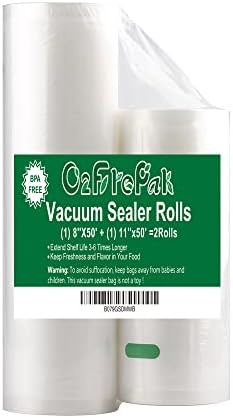 O2frepak 2 Rolls 11x50 and 8x50 (total 100 Feet) Rolls Vacuum Sealer Bags Rolls with BPA Free,Heavy Duty Vacuum Sealer Storage Bags Rolls,Cut to Size Roll,Great for Sous Vide Cooking