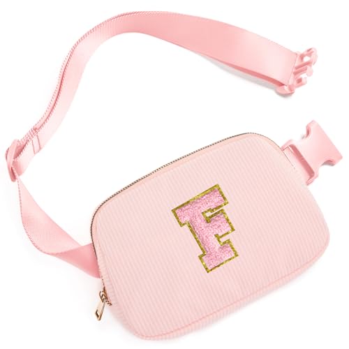 Image of Gitus Gifts for Teens: Women's Fanny Pack with Initial Letter Patch Belt Bag Crossbody Bag - Trendy Stuff for 10-16 Year Old Girls (Light Pink-F)