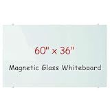 Magnetic Glass Dry Erase White Board, Frameless Glass Whiteboard on wall, Large Frosted white surface, 60 x 36 Inch (150 x 90 cm), Including 4 markers, 2 Magnets, 1 Eraser
