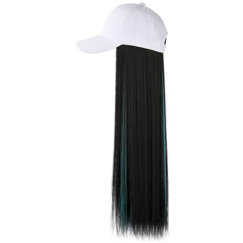 JUNXIAN Wig Cap Wig Cap Color Highlighted Long Straight Wig Cap Adjustable Wig Cap Fashion Natural and Realistic Wig with Hat Wig Hat(B)