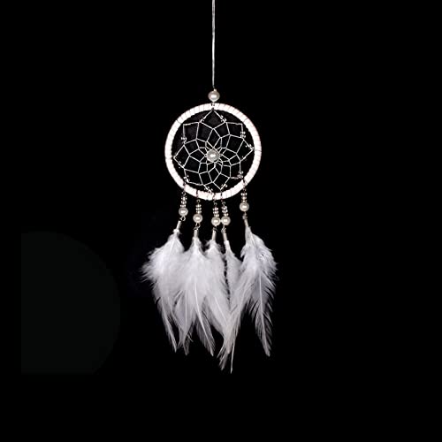 YUEXINYAN Attrape-rêves en plumes tissé à la main pour décoration de la maison et miroir de voiture (blanc)