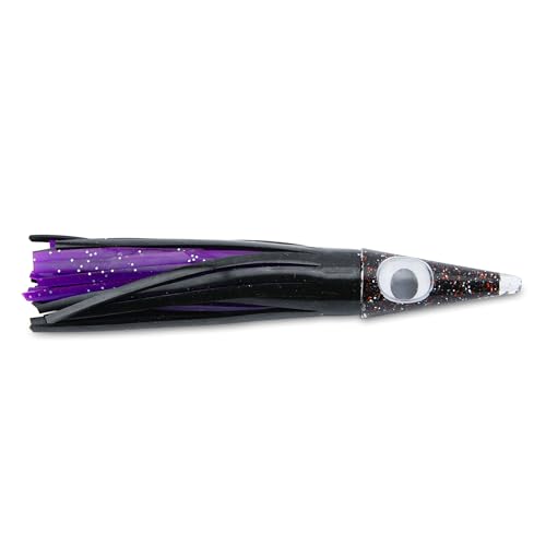 C&H Lures Tuna Tango | Saltwater Fishing Lure | 5.75' Weighted Head | Black/Purple Skirt | Trolling Lure for Wahoo, Tuna, Mahi, Pike
