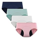 POPKOK Teen Girls Period Underwear Cotton Brief Panties 4 pack(14-16 Years, Blue/Green/White/Pink)