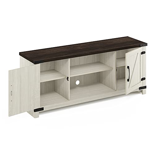 Image of Furinno Jensen Farmhouse Barn Door Living Room TV Stand with Storage Cabinets for TV up to 70 Inch, Ebony /White Wash