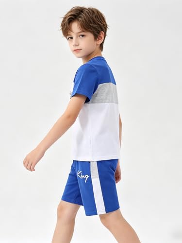 Image of Size 6-12 Years Boys Summer Outfits Set Kids Short Sleeve Top T-Shirt & Shorts Color Block Clothing Sets