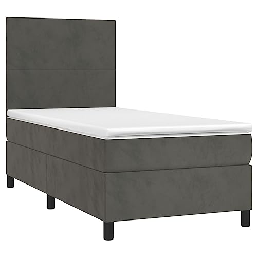 Sufrk Podkładka tapicerska i materac i LED ciemnoszara 90 x 200 cm welur, platforma tapicerska, podstawa łóżka z nogami