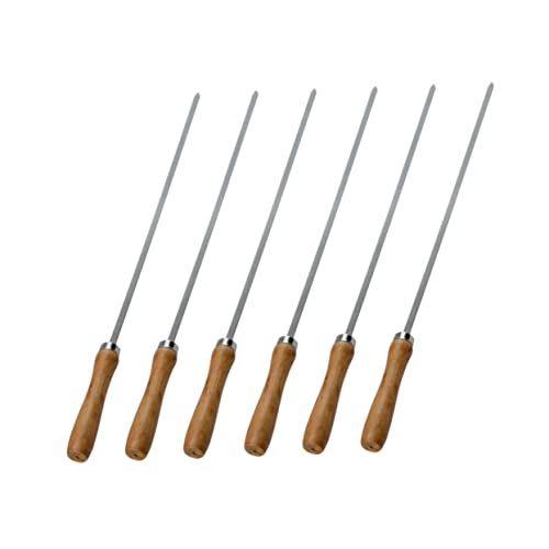 iplusmile 6pezzi Forchette Da Barbecue in Inossidabile Di Manico in Legno Utensili Per Grigliate Per Carne e Frutta Per Ed Esterna