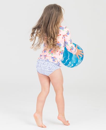 RuffleButts Baby/Toddler Girls Ruffled Long Sleeve Rash Guard 2-Piece UPF50+ Sun Protected Swimsuit3