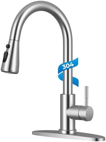 WEWE Pull Down Kitchen Faucet, 3-Mode Spray, Brushed Nickel