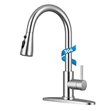 WEWE Pull-Down Kitchen Faucet with Sprayer 3 Modes, High Arc Stainless Steel with Brushed Nickel Finish, for 1 or 3 Hole Kitchen Sinks for Pot Filler, Farmhouse Bar Laundry