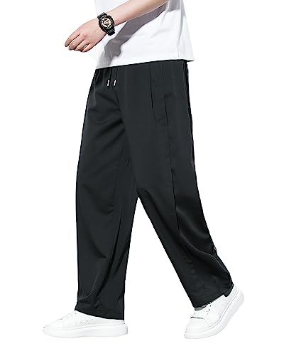 INVACHI Men's Casual and Formal Pants Drawstring Waist Workwear Wrinkle-Resistant Side Pleated Patchwork Pants