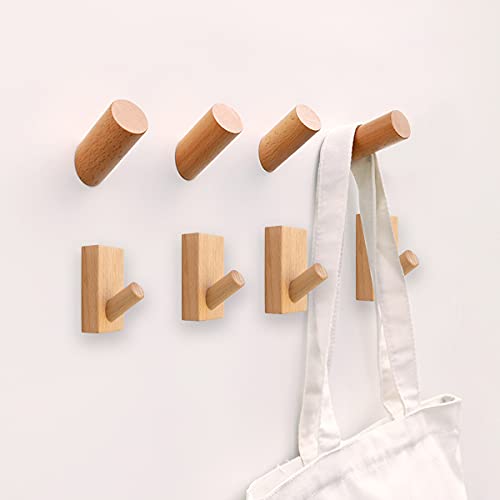 Paialu 8 ganchos de madera para colgar ropa, abrigo y sombrero, ganchos para colgar en la pared, estilo retro, madera de haya, cuadrado y mediano Cover