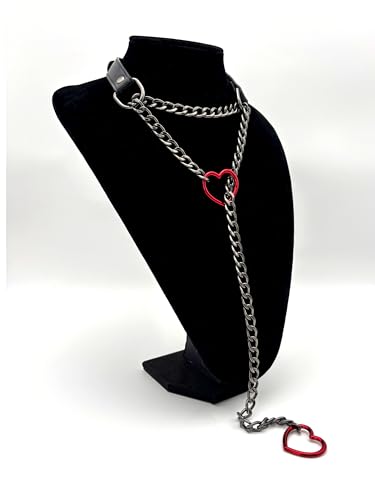 Black Leather Choker Collar For Women, Handmade Heart Slip Chain Choker Long Necklace with Adjustable Buckle3