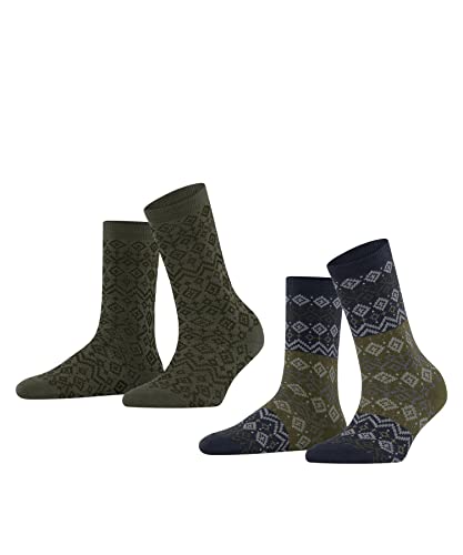 Esprit Damen Socken Fairs Isle 2-Pack, Nachhaltige Biologische Baumwolle Wolle, 2 Paar, Mehrfarbig (Sortiment 40), 35-38