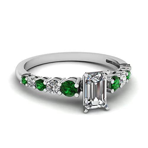 Image of Choose Your Gemstone Graduated Diamond CZ Engagement Ring 925 Sterling Silver Emerald Shape Petite Engagement Rings Lightweight Office Wear Everyday Gift Jewelry US Size 4 to 12