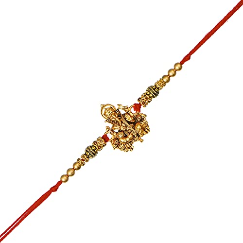 Image of eCraftIndia Pack of 20 Golden Religious Designer Ganesha Rakhi for Brother Bhaiya Bhai | 20 Best Bro Ever Fridge Magnets | Roli Chawal Pack | Raksha Bandhan Rakhi Gift Set