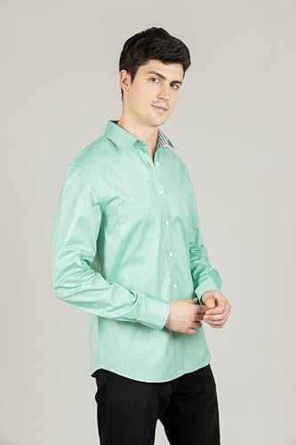 Image of Men's Smart Casual Shirt | Slim Fit | 100% Cotton | Oxford Weave | Office Shirt | Button Down | Striped Trimming Inside Cuff and Collar | Best Shirts for Men