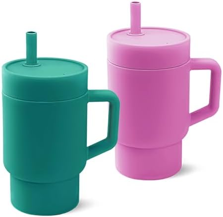 DLOCCOLD Silicone Straw Cup, Adorable Miniature Tumbler with Spill Proof Straw Handle, Tumbler Cup, 10oz, Easy to Clean