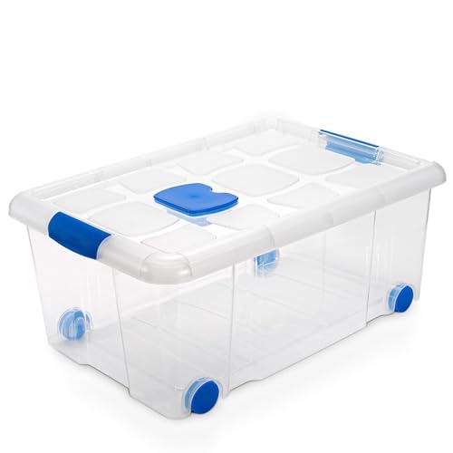 DECODEKO Storage Box with Wheels, Plastic, Press-Lock Lid, Multip...