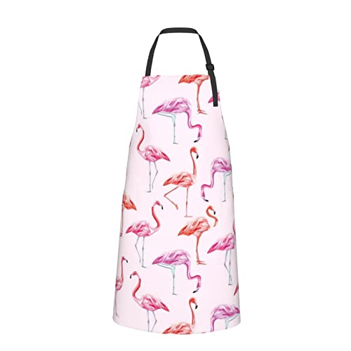 Vucemi Painting Flamingo Printed Apron Waterproof Adjustable Bib Apron Cooking With Pocket Durable Aprons For Kitchen Gardening #TOP1