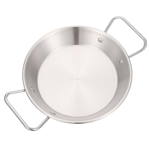 Alipis Stainless Steel Paella Pan Flat Bottom Nonstick Flying Pans Cooking Pan Skillet Everyday Pan with Double Handles for Camping 20cm