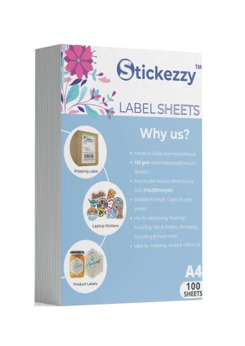 Image of A4 Size White Multipurpose Sticker Paper 150 GSM - Maplitho Finish for printing stickers /Easy Ship labels Inkjet compatible(25 Sheets)