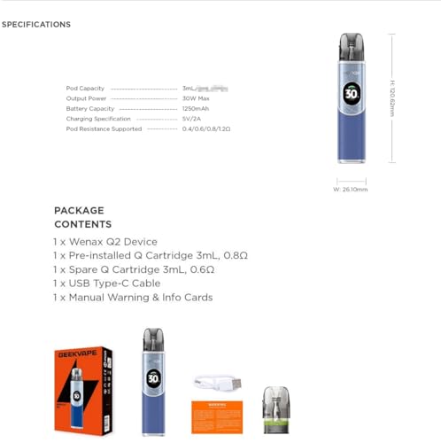 Geekvape Wenax Q2 | Geekvape Wenax Q 2 Kit 3Ml Q Pod - Mtl + Rdl Bobina A Maglia Originale Z Da No Nicotine, No E-Liquid (Rosa Cipria) - 2