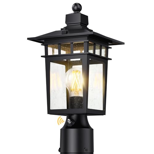 APOTO Dusk to Dawn Outdoor Post Lights,Black Waterproof Lamp Post Light Fixture, Aluminum Lamp Posts Outdoor Lighting Pole Lantern for Outside Yard Patio Pathway Garden Deck, Hard Wired,1-Pack