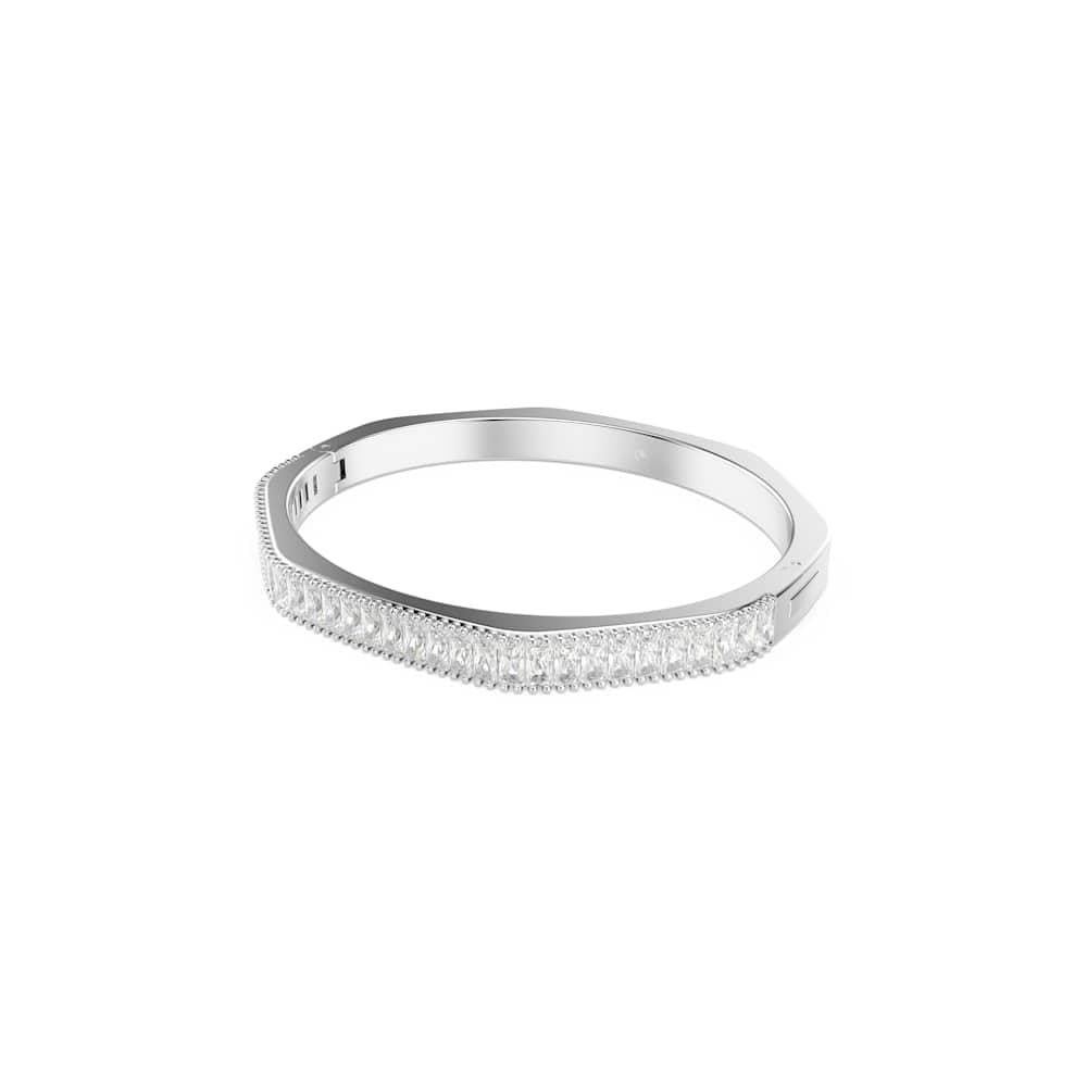 Swarovski Matrix Octagonal Bangle Bracelet, Clear Baguette-Cut Crystals in a Rhodium-Finished Setting, Size M, Part of the Matrix Collection
