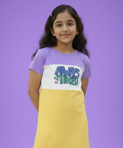 Image of KYDA KIDS 100% Pure Cotton Printed Round Neck Regular fit Half Sleeve Multicolor Long Top for Girls - (Pack of 1)