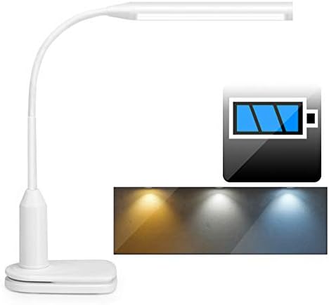 Rechargeable LED Desk Lamp Clip on Light with Battery (2000mAh), 3 Color Temperature, Stepless Dimmable, Touch Control, 360° Flexible Reading Clamp Lamp for Study Bedroom Work (WW-10W)