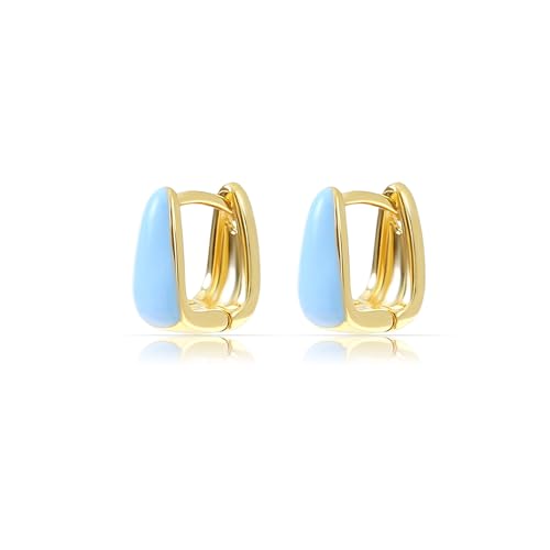 Made by Nami Edelstahl Eckige Ohrringe Gold mit Blauer Vorderseite Sommer Schmuck Damen Wasserfest (Blau)