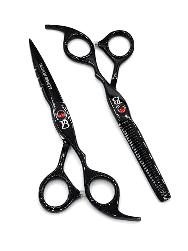Professional Hair Cutting Scissors Set of 2, Black Stainless Steel Razor and Thinning Scissor