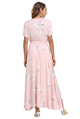 Image of VintageClothing Women's Floral Maxi Dresses Boho Button Up Split Summer Casual Long Dress Beach Party Dress