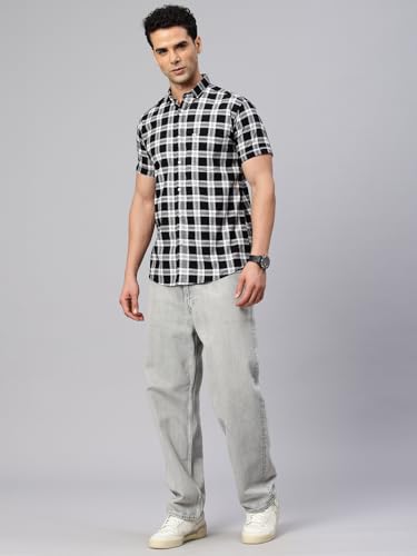 Image of Majestic Man Slim Fit Pure Cotton Checked Half Sleeve Casual Shirt