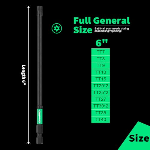 Torx Bit Set 14pc Impact Driver Bit Set, Magnetic Torx Screwdriver Set, 1/4 Torque Security Bits Sets, Tamper Proof t20 t25 t30, 6" Long (t7-t40) Star Screwdriver Bits Sets