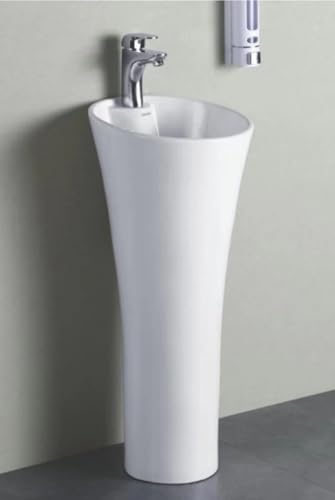 Image of Clay Plus Ceramic Pedestal Wash Basin, Ceramic Pedestal Wash Basin for Bathroom, Free Standing Damru Pedestal Wash Basin for Bathroom and Living Room and Home