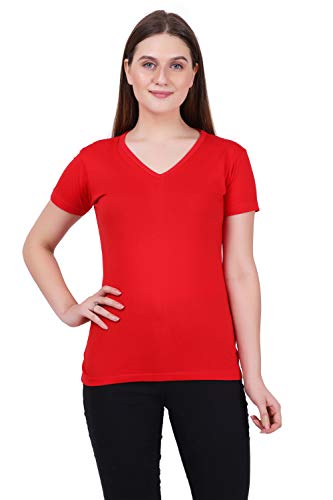 Image of FLEXIMAA Women's Cotton Plain V Neck Half Sleeve T-Shirt