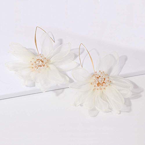 Yertter Women Big Petal Drop Large Earrings Big Flowers Dangle Earrings With Chiffon Floral Tassel For Vacation Wedding (Ivory) #TOP2