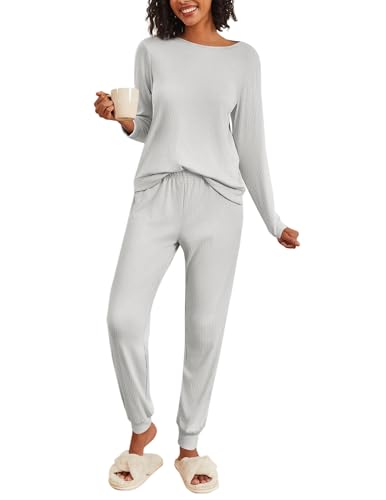 Ekouaer Womens Ribbed Knit Pajama Sets 2 Piece...