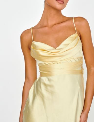 Image of Summer Satin Cowl Neck Maxi Wedding Guest Cocktail Dress for Women