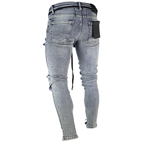 Maiyifu-GJ Mens Ripped Slim Tapered Leg Jeans Knee Holes Hip Hop Denim Pencil Pant Skinny Distressed Destroyed Stretch Jean3